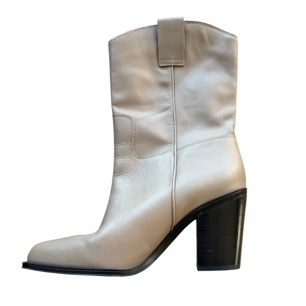 Franco Sarto Valor Leather Square Toe Block Heel Boots Women Sz 9.5 - Picture 2 of 14